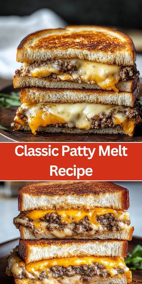 Enjoy a classic Patty Melt with this easy recipe that combines a juicy beef patty with melted cheese and crispy rye bread. Perfect for a quick weeknight dinner or a hearty lunch, this flavorful sandwich is grilled to perfection and features a savory blend of cheddar and Provolone cheeses. Discover how to make this timeless favorite with simple ingredients and minimal prep time. Pattie Melt Recipe, Pattie Melt, Sausage Patty Recipes Dinner, Melts Sandwich, Grilled Cheese Patty Melt, Beef Patty Dinner Ideas, How To Make A Patty Melt, Easy Patty Melt, Simple Supper Ideas