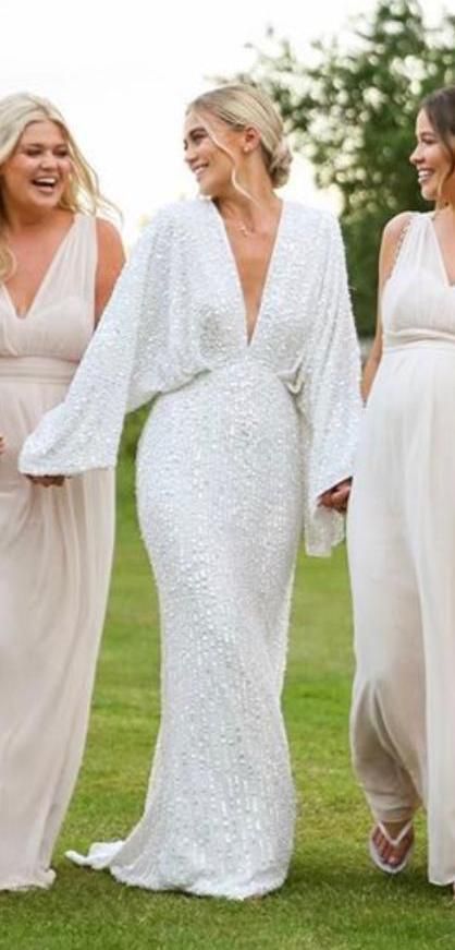 Mazatlan Wedding, Kimono Wedding Dress, Elegant Long Sleeve Wedding Dresses, Asos Wedding Dress, Embellished Kimono, 2nd Wedding Dresses, White Sequin Dress, Sequin Kimono, Wedding Dress White