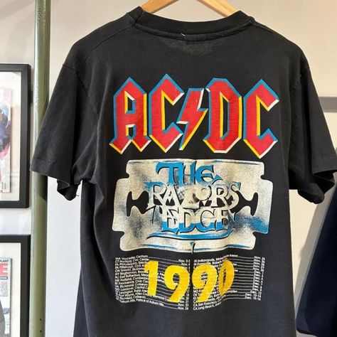 VINTAGE 1990 | ACDC The Razors Edges Concert Band T-Shirt sz M Adult 5 The Razors Edge, Concert Band, Vintage Shirt, Ac Dc, Vintage Shirts, Clothing Brand, Overalls, Concert, Band