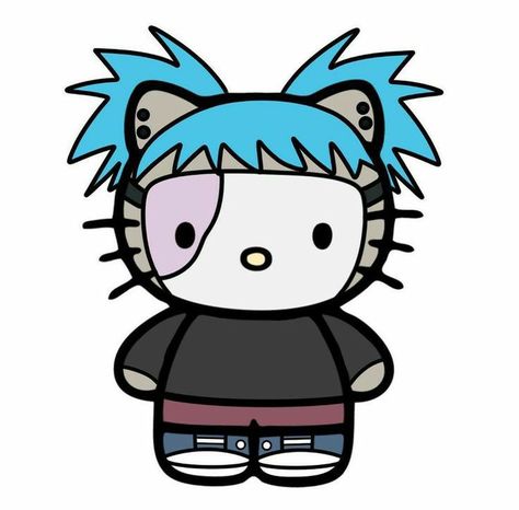 Sally Face Game, Sally Face, Blue Hair, Hello Kitty, Kitty, Hair, Blue, White, Black