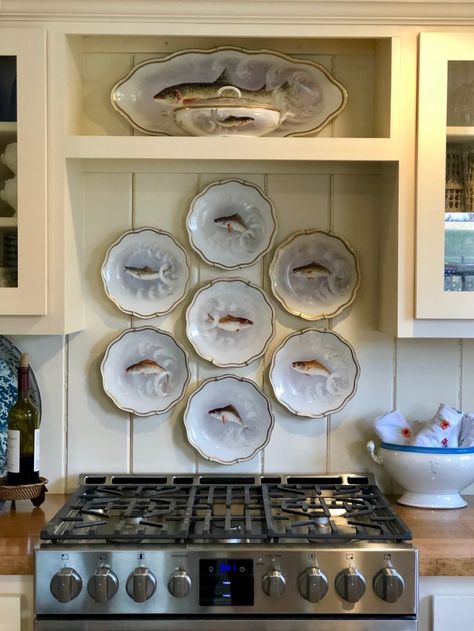 Mary Carol Garrity, French Country Cottages, Stove Decor, Above Kitchen Sink, Fish Plates, Euro Trash, Southern Home Interior, Above Sink, Kitchen Queen