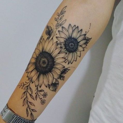 101 Best Sunflower Tattoo Ideas & Designs (2021 Guide) Sunflower Tattoo Ideas, Sunflower Designs, Sunflower Tattoo Sleeve, Vine Tattoos, Tattoo Collection, Forearm Tattoo Women, Sunflower Tattoos, Sunflower Tattoo Design, Tattoo Designs And Meanings