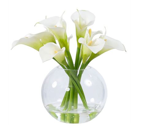 Faux Calla Lily in Glass Bowl | Artificial Flowers | Pottery Barn Calla Lily Bouquet, Square Vase, Faux Flower Arrangements, Round Vase, Vase Arrangements, Antique Vase, Bubble Glass, Faux Plants, Calla Lily