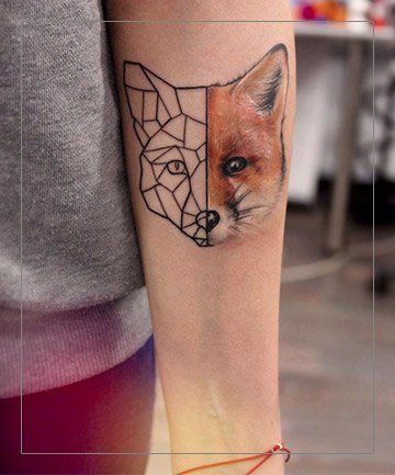 Teeny Trail , 33 Animal Tattoos That Will Make You Want to Get Inked ASAP - (Page 4) Geometric Fox Head, Geometric Mountain Tattoo, Geometric Arrow Tattoo, Geometric Lion Tattoo, Cute Animal Tattoos, Fox Tattoo Design, Animal Butterfly, Geometric Fox, Petit Tattoo