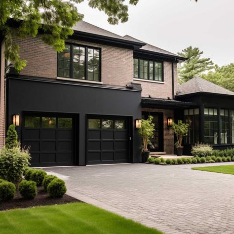 3+ Striking Color Choices for Garage Doors on Brick Houses • 333+ Art Images Black And Red Brick House, Doors On Brick Houses, Door Color Ideas, Black Garage Doors, White Garage Doors, Garage Door Colors, Wooden Garage Doors, Brick Houses, Nice Homes