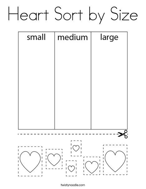 Heart Sort by Size Coloring Page - Twisty Noodle Valentine Math Activities, February Lesson Plan, Preschool Valentines Activities, Sort By Size, Valentine Worksheets, February Lessons, Preschool Valentine Crafts, Kindergarten Valentines, Math Valentines