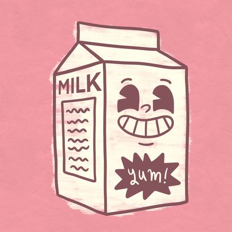 Milk Sketch, Milk Carton Sketch, Milk Character, Milk Carton Cartoon, Juice Carton Illustration, Strawberry Milk Carton Drawing, Milk Carton Illustration, Milk Drawing, Retro Milk Carton