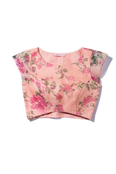 Floral Organza Blouse! #littleblacksari #thepeachproject #pink #peach #croptop… Organza Blouse Designs, Designer Blouse Designs, Floral Blouse Designs, Saree Blouse Neck Designs, Organza Blouse, Sari Blouse Designs, Indian Saree Blouses Designs, Blouse Designs Indian, Simple Blouse Designs