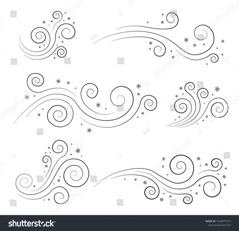 Snow and wind and flying snowflakes. Image of a windy winter for fabric, textile, wrapping paper, card, invitation, wallpaper. Flat design style. Simple icon Modern flat icon in black colors. #Ad , #Ad, #fabric#winter#textile#paper Winter Designs Drawing, Snow Doodles Winter, Wind Drawing Simple, Wind Design Art, Winter Graphic Design Illustration, Wind Line Art, Winter Card Design, Snowflake Doodles Simple, Snow Art Drawing