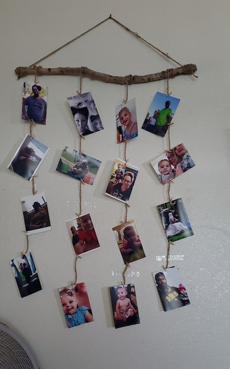 Branch Photo Hanger, How To Display Family Photos In Classroom, Ways To Display Family Photos In Classroom, Family Photo Bulletin Board Ideas, Family Photo Classroom Display, Vacation Photo Display Ideas, Family Wall Preschool Display, Family Photo Wall Classroom, Hanging Pictures On String