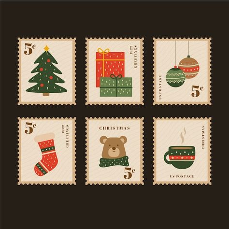 Christmas Graphic Design, Xmas Sticker, Christmas Mail, Graphic Design Cards, Christmas Hamper, Christmas Graphics, Stamp Collection, Christmas Packaging, Christmas Stamps