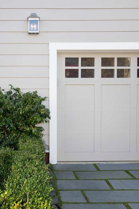 driveway with stone pavers Garage Door Window Inserts, Garage Door Trim, Garage Build, Driveway Pavers, Garage Door Windows, Garage Door Types, Garage Door Styles, Overhead Garage Door, Overhead Garage