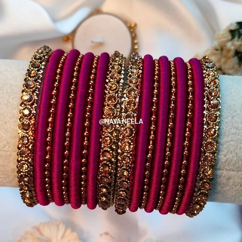 Semi-bridal hues, bright and bold, Colors dance with threads of gold. A celebration of love untold. 🌈💛💫 . . . Design Code - Nava0050 . . “Get yours now in your favorite color! 🎨✨" . . "Customize bangles with raw silk thread! 🎨💫@nava.neela" . . DM us on Instagram or WhatsApp to 8300830771 . . #navaneela #bangles #silkthreadbangles #silkthreadjewelry #kundanbangles #weddingbangles #bridalbangles #returngifts #festivebangles #southindianbangles #bride #bangleset #weddinginspiration #Indianweddin... Colorful Dresses Casual, Thread Bangles Design, Kundan Bangles, Silk Thread Jewelry, Silk Thread Bangles, Fancy Jewellery Designs, Thread Bangles, Bangles Design, Bangles Indian