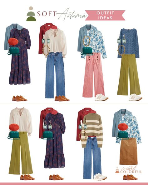 Soft Summer Fashion, Soft Autumn Makeup, Toned Autumn, Autumn Color Palette Fashion, Everyday Outfits Fall, Color Palette Fashion, Clothes Capsule Wardrobe, Soft Autumn Palette, Created Colorful