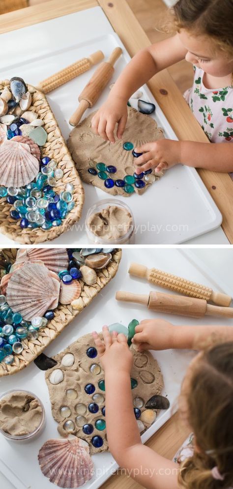 Outside Centers For Preschool, Shark Process Art Preschool, Sand Play Dough, How To Make Sand, Rocking Bed, Glass Pebbles, Nursery Activities, Montessori Toddler Activities, Ocean Activities