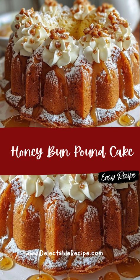 Honey Bun Cake Recipe, Bun Cake Recipe, Classic Pound Cake, Honey Bun Cake, Honey Drizzle, Bun Cake, Honey Bun, Honey Buns, Easy Cake Recipes