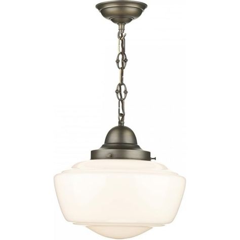 Stowe Single Light Ceiling Pendant In Antique Brass Finish Gloss Opal Glass Shade Edwardian Hallway, Schoolhouse Style, Glass Ceiling Pendant, Period Lighting, Hall Lighting, Bespoke Lighting, Hallway Lighting, How To Make Light, Ceiling Pendant