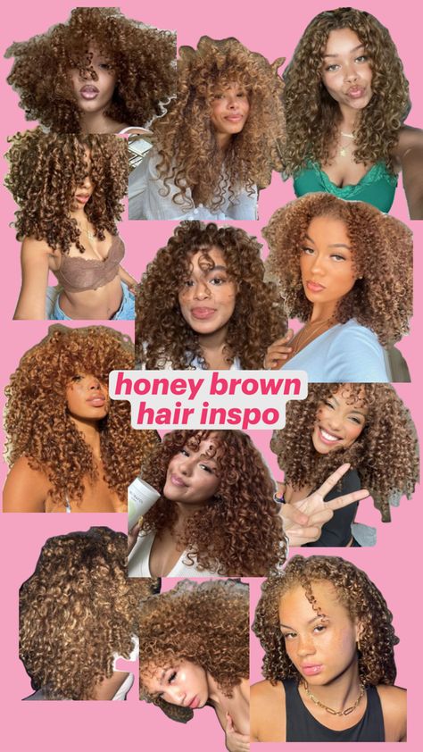 inspo🍯 Honey Curly Hair, As I Am Curl Color, Chocolate Honey, Honey Hair Color, Dyed Curly Hair, Brown Curls, Brown Curly Hair, Chocolate Hair, Dyed Hair Inspiration