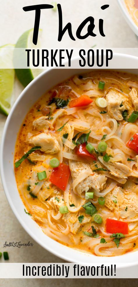 Thai Turkey Soup, Tum Yum Soup Recipe Thai, Turkey Soup Recipes, Ground Turkey Soup, Leftover Turkey Soup, Turkey Curry, Turkey Soup Recipe, Mexican Soup, Leftover Turkey Recipes