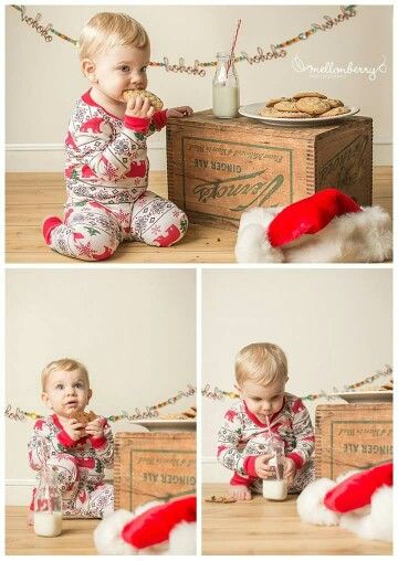 Studio Christmas mini session, baby, toddler, kids, milk and cookies, waiting for Santa, pjs Diy Christmas Photoshoot Toddler, Christmas Photoshoot Toddler, Toddler Christmas Pictures, Toddler Christmas Photos, Christmas Photoshoot Kids, Diy Christmas Photoshoot, Christmas Baby Pictures, Pjs Christmas, Kids Milk