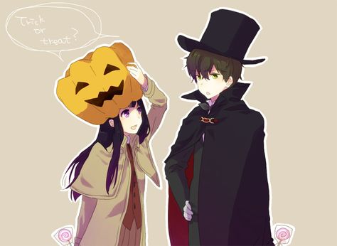 /Hyouka/#1324669 - Zerochan | Kyoto Animation | Yonezawa Honobu Hyouka Halloween, Oreki Houtarou, Kyoto Animation, Couple Illustration, Anime Love Couple, Halloween Wallpaper, Cute Anime Couples, Anime Comics, Anime Love