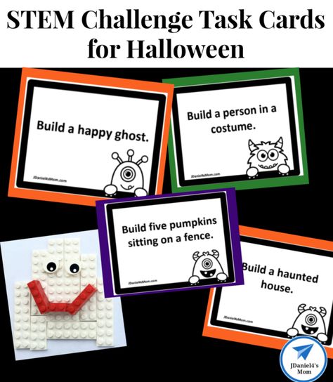 STEM Challenge Task Cards for Halloween - JDaniel4s Mom Monster Activities For Kids, Halloween Activities For Preschoolers, Halloween Sensory Play, Halloween Stem Challenge, Stem Task Cards, Science Halloween, Halloween Literacy, Halloween Activities Preschool, Holiday Stem