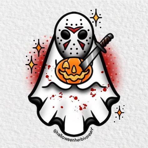 Friday The 13th Tattoo, Petit Tattoo, Ghost Drawing, Ghost Tattoo, Procreate Ipad Art, Spooky Tattoos, Halloween Artwork, Horror Tattoo