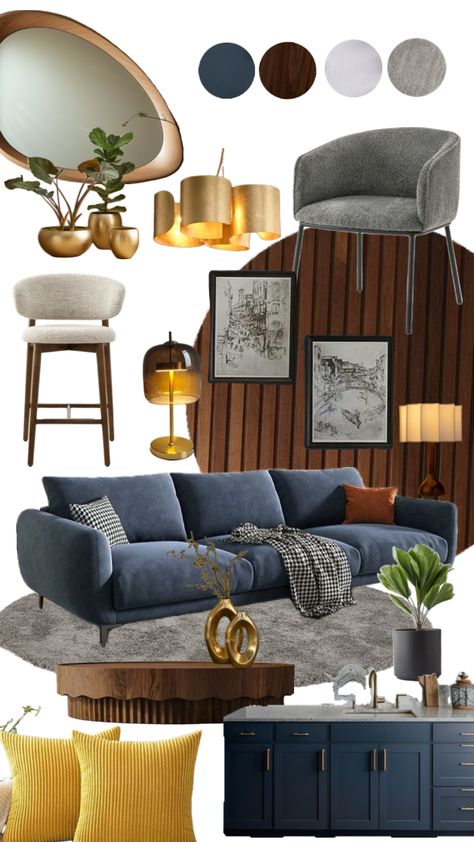 Mid- century modern         #interiordesign #interior #midcenturymodern Coffee Shop Interior Design, Small House Interior, Small House Interior Design, House Color Palettes, Living Room Decor Fireplace, Interior Design Boards, Mid Century Modern Living Room, Interior Design Mood Board, Boho Room