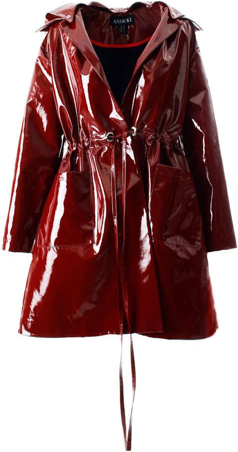 Leather Raincoat, Red Leather Coat, Vinyl Jacket, Fashion 23, Faux Coat, Vinyl Raincoat, Vinyl Clothing, Fitted Coat, Waterproof Coat