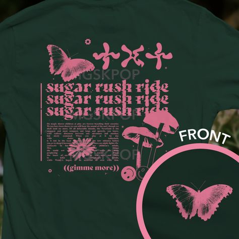 TXT Tomorrow by Together Sugar Rush Ride Graphic Tshirt - Etsy Band T Shirt Design Ideas, Txt Sugar Rush Ride, Sugar Rush Ride, Celebrity Shirts, Small Butterfly, Butterfly Graphic, Sugar Rush, Embroidered Hoodie, Unisex Shirts