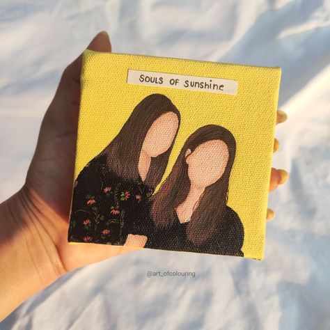 Painting To Gift A Friend, Small Canvas Aesthetic Paintings, Small Cards For Best Friend, Faceless Canvas Painting, Birthday Painting Ideas For Best Friend, Drawing Gift Ideas Friends, No Face Painting Canvas, Painting About Friendship, Painting For Friends Birthday