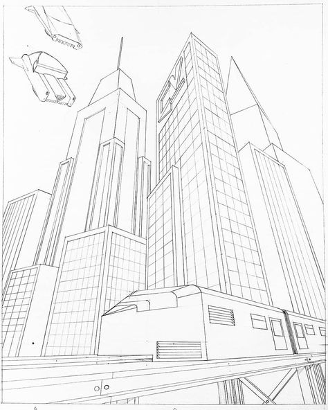 Some random futuristic city. . . #city #futuristiccity #flyingcar #train #futuristictrain #perspective #threepointperspective #pencil… Future School Drawing, Future Drawing City, Architecture City Drawing, Futuristic City Drawing Easy, Futuristic City Sketch, Future Buildings Drawing, Futuristic Drawings Sketch, Future Cities Drawing, City Of The Future Drawing