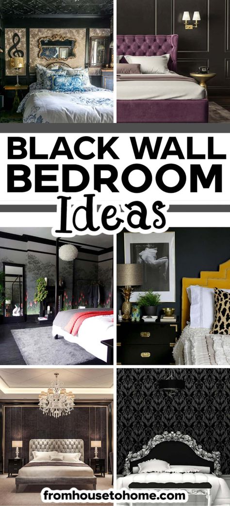 black wall bedroom ideas Black Bedroom Wall Decor, Black Bedroom Walls, Black Wall Bedroom Ideas, Black Wall Bedroom, Black Bedroom Wall, Wall Bedroom Ideas, Yellow Headboard, Black Bedroom Ideas, Black Walls Bedroom