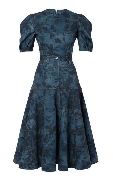 Lorelei Stretch Denim Midi Dress by ERDEM for Preorder on Moda Operandi Erdem Dress, Designer Maxi Dress, Denim Midi Dress, Designer Outfits, Batik Dress, Blue Dress Casual, Luxury Women Fashion, Denim Accessories, Printed Denim