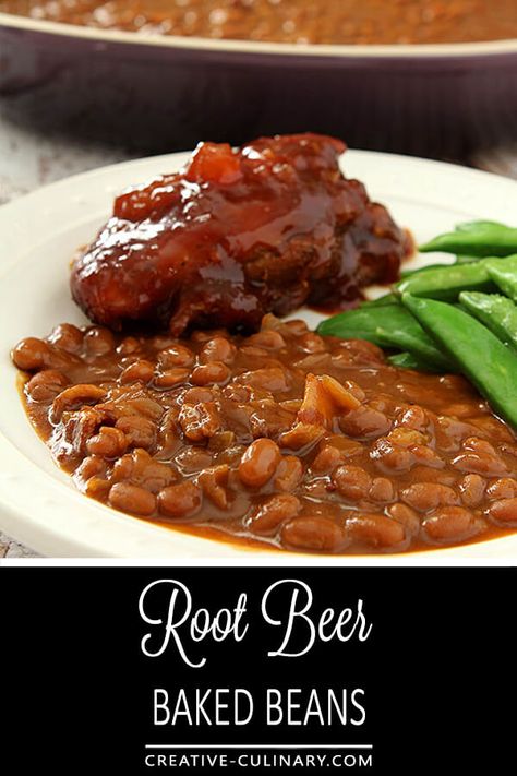 I always doctor my baked beans before serving and this recipe calling for a favorite soda pop is a favorite. You must try these Root Beer Baked Beans; they are amazing! via @creativculinary Root Beer Baked Beans Crock Pot, Root Beer Baked Beans Recipe, Rootbeer Baked Beans Recipe, Doctored Up Baked Beans From A Can, Rootbeer Baked Beans, Root Beer Baked Beans, Bake Beans, Beans Baked, Vegetarian Baked Beans