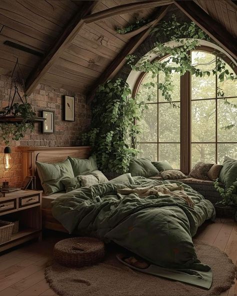 Forestry Room Aesthetic, Woodsy Room Aesthetic, Whimsical Cottage Interior, Goblin Core Bedroom, Cottage Core Aesthetic Bedroom, Bedroom Fairycore, Cottagecore Bedroom Ideas, Comfy Corner, Women Cave