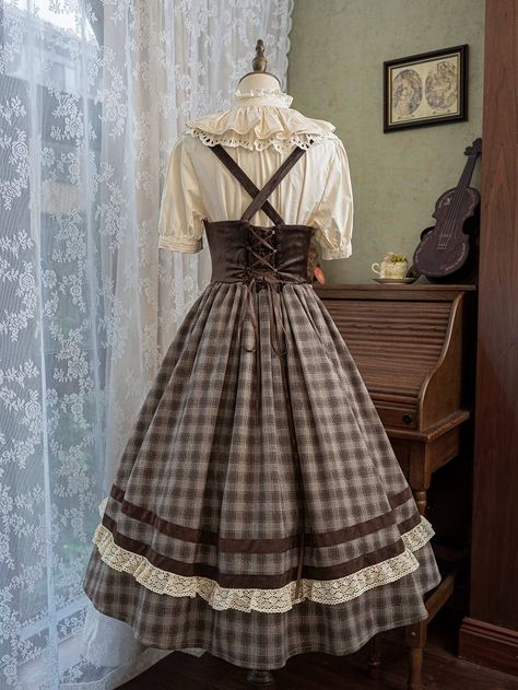 Brown Under Bust Plaid Pattern Lolita Dress Lolita Jumper Skirt This lovely Brown Under Bust Plaid Pattern Lolita Dress is the perfect addition to your wardrobe. The delicate plaid print adds a cute touch to the design. The under bust cut is flattering and comfortable, making it ideal for any occasion. Elevate your style with this beautiful Lolita Jumper Skirt. * Above sizes chart are in cm measurement. * If a dress length is 80 cm, it's about 31.5 inches. * 1 inches = 2.54cm * Please allow 1-2c