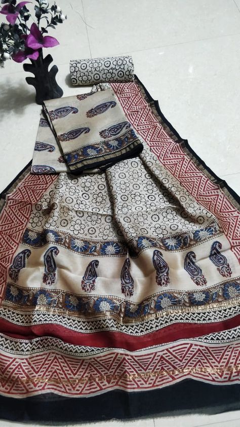 New Hand block chanderi silk dress materials | ElegantFahionWear Knitted Muffler, Chanderi Silk Dress Material, Material Styles, Chanderi Dress Material, Chanderi Dress, Fancy Dress Material, Cotton Dress Indian, Khadi Kurta, Silk Sarees Online Shopping