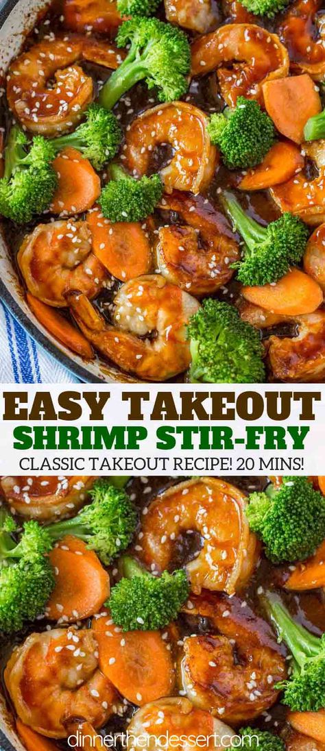 Shrimp Stir-fry with an easy honey garlic soy-sauce, plump seared shrimp and vegetables in less than 20 minutes. | #shrimp #shrimprecipes #chinesefood #takeout #easyrecipes #dinner #dinnerthendessert Seared Shrimp, Shrimp Broccoli, Healthy Stir Fry, Chinese Vegetables, Shrimp And Vegetables, Shrimp And Broccoli, Shrimp Stir Fry, Takeout Food, Diner Recept