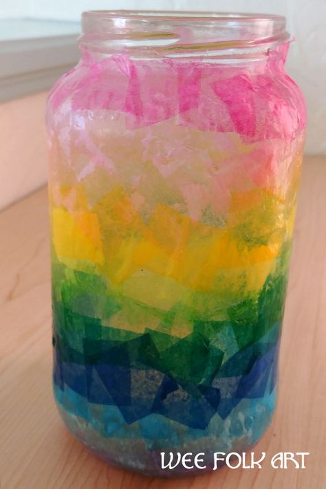 Ombre Rainbow Tissue Paper Lantern – Wee Folk Art Colorful Lanterns, Tissue Paper Painting, Tissue Paper Lanterns, Painted Lanterns, Wee Folk Art, Tissue Paper Crafts, Wee Folk, Jar Lanterns, Kid Craft