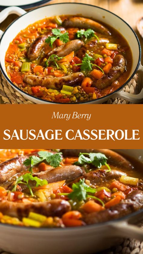 Mary Berry Sausage Casserole Casserole Sausage Recipes, Sausage Christmas Casserole, Easy Beef Sausage Recipes, Meals Using Sausage, Sausagemeat Recipes Dinners, Stewed Sausages Recipe, German Casserole Recipes, Pork Sausage Casserole Recipes, Recipes With Pork Sausage