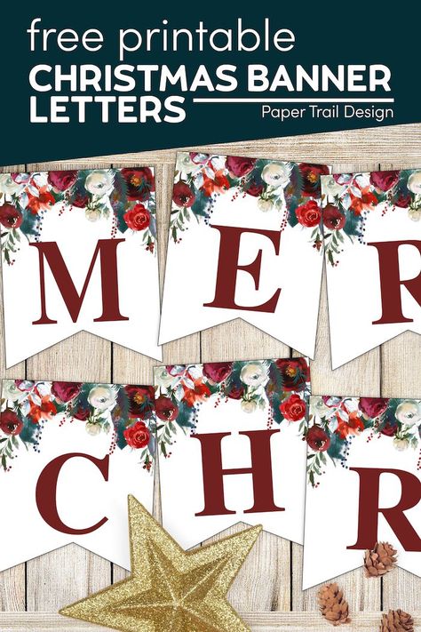 Merry Christmas Banner Printable, Christmas Banner Printable, Free Printable Banner Letters, Paper Trail Design, Printable Banner Letters, Christmas Lights Garland, Free Printable Banner, Trail Design, Banner Printable