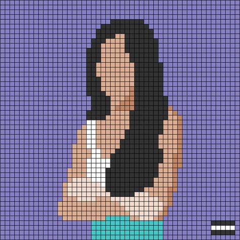 Alpha pattern #91756 | BraceletBook Sour Olivia Rodrigo Crochet Bag, Olivia Rodrigo Crochet Tapestry, Lana Del Rey Pixel Grid, Perler Bead Patterns Music, Olivia Rodrigo Crochet Ideas, Pixel Art Celebrities, Olivia Rodrigo Alpha Pattern, Olivia Rodrigo Perler Beads, How To Crochet Alpha Pattern