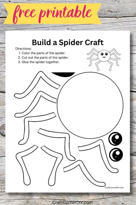 Build a Spider Craft: Free Printable | Craft Corner DIY Spider Craft For Kids, Halloween Spider Craft, Quick Halloween Crafts, Holiday Crafts Halloween, Halloween Crafts For Kids To Make, Halloween Writing Prompts, Easy Halloween Craft, Spider Craft, Free Printable Crafts