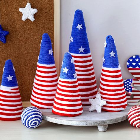 PRICES MAY VARY. Package for Your Needs: each package contains 5 pcs 4th of July mini yarn trees with wooden base; The careful assortment of these decorative pieces ensures you have enough items you need to set the mood for a celebration; These patriotic table decorations do not just complement your space but also transform it into an example of elegance and love Charming Variety in Design: our patriotic decorations come in 3 colors of red, blue and white with stripes and five-pointed star, and Patriotic Table Decorations, Red White Blue Decorations, Blue Decorations, Yarn Trees, Christmas Yarn, Christmas Table Decorations, Tiered Tray, Red Blue, 4th Of July