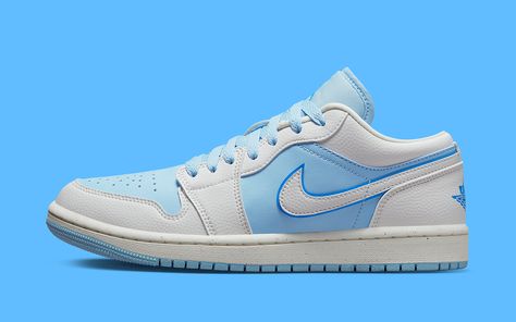 First Looks // Air Jordan 1 Low "Ice Blue" J1 Low, Jordan Lows, Blue Jordans, Jordan 1 Low, Air Jordan 1 Low, Powder Blue, Ice Blue, Blue Hues, Jordan 1