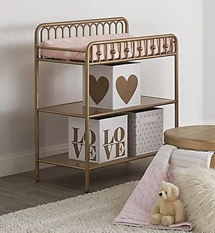 Little Seeds Monarch Hill Ivy Metal Changing Table | Ashley Furniture HomeStore Metal Crib, Vintage Nursery Decor, Wrought Iron Furniture, Baby Changing Tables, Kids Products, Adjustable Mattress, Kids Bookcase, Crib Sets, Cotton Swabs