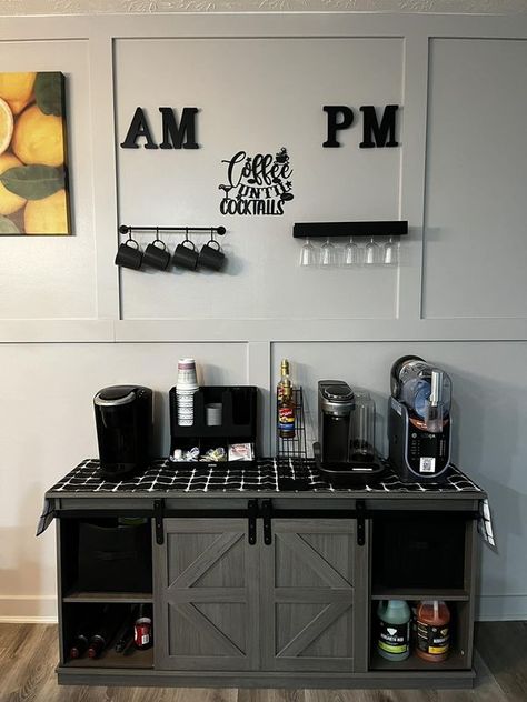 Am Pm Coffee Wine Bar, Cute Apartment Ideas For Couples, Coffee/wine Bar Ideas, Coffee/wine Bar, Alcohol Bar, Coffee With Alcohol, Liquor Bar, Cute Apartment, Coffee Bar Home