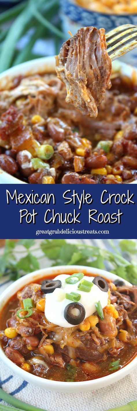 Mexican Style Crock Pot Chuck Roast Crock Pot Chuck Roast, Chuck Roast Recipes, Pot Roast Crock Pot Recipes, Pork Roast Recipes, Crockpot Roast, Paleo Crockpot, Tasty Dinner, Crockpot Beef, Roast Dinner