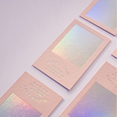 Pink and holographicDesign by Alexia ROUX (#Behance) @rouxrouxroux Business Card Unique, Gold Foil Business Card, Gold Foil Business Cards, Colorplan Paper, Visuell Identitet, Unique Business Card, Foil Business Cards, Pink Business Card, Pink Business